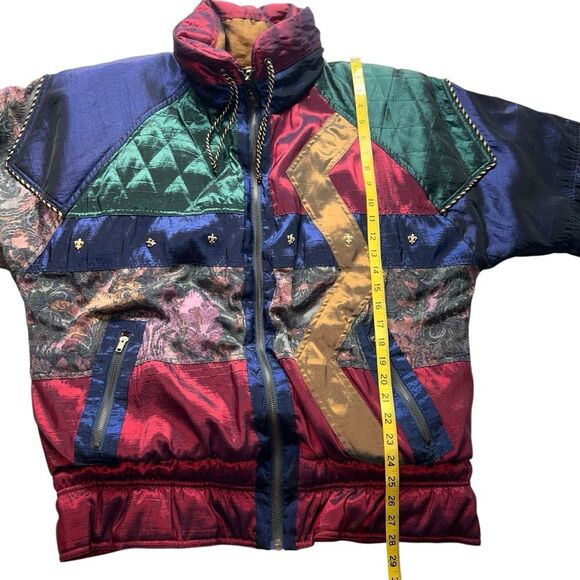 Vintage Otello Pelle Multicolor Quilted Jacket Medium Jewel Tones Ski Winter - Picture 5 of 16